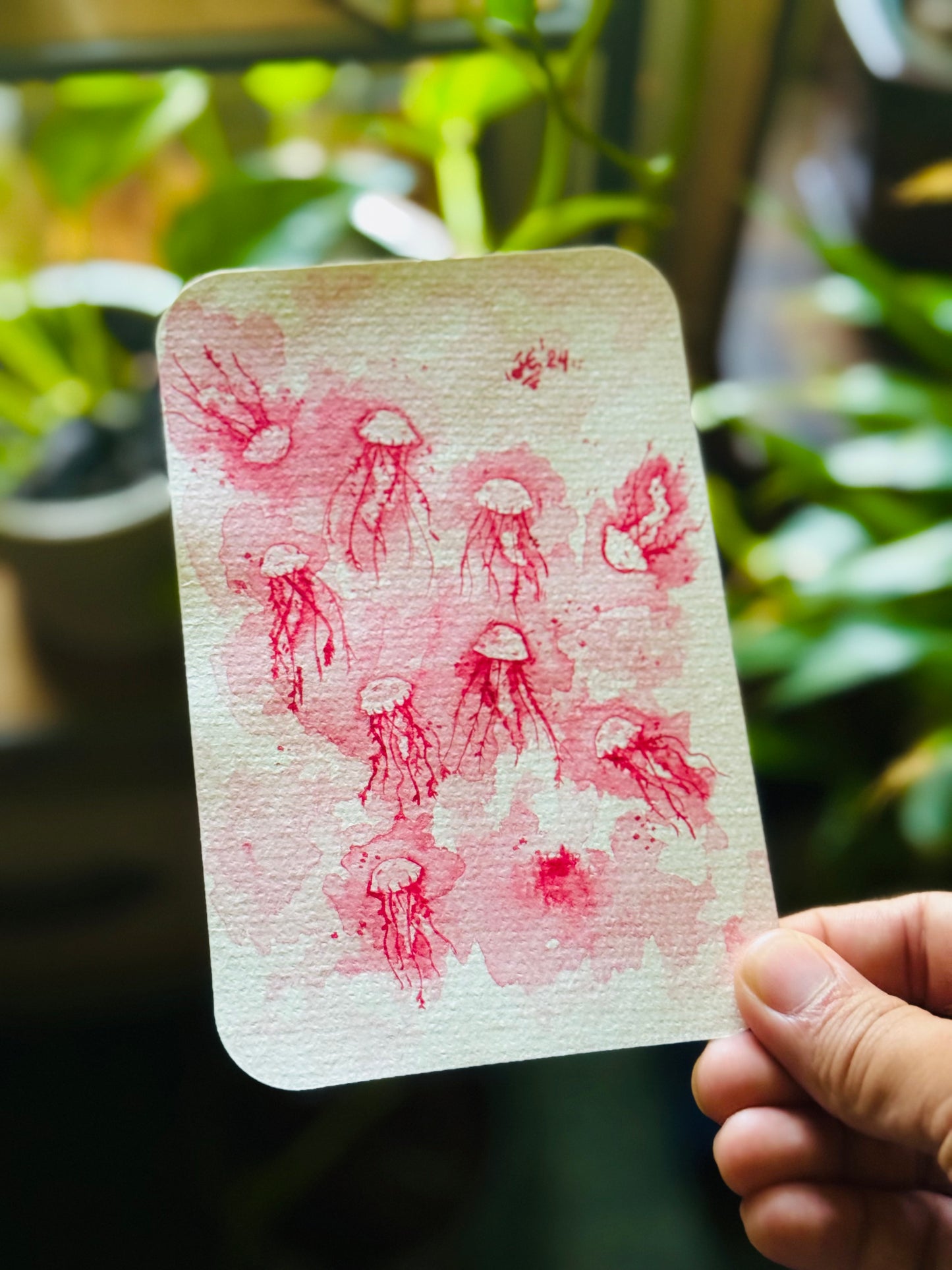 Red Flow Jellyfish Original Watercolor Painting