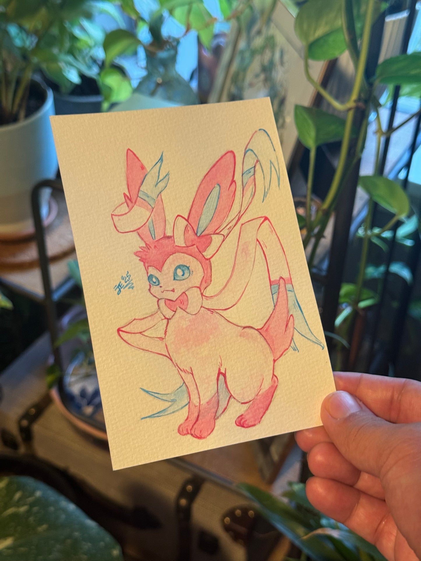 Sophisticated Sylveon Original Watercolor Painting