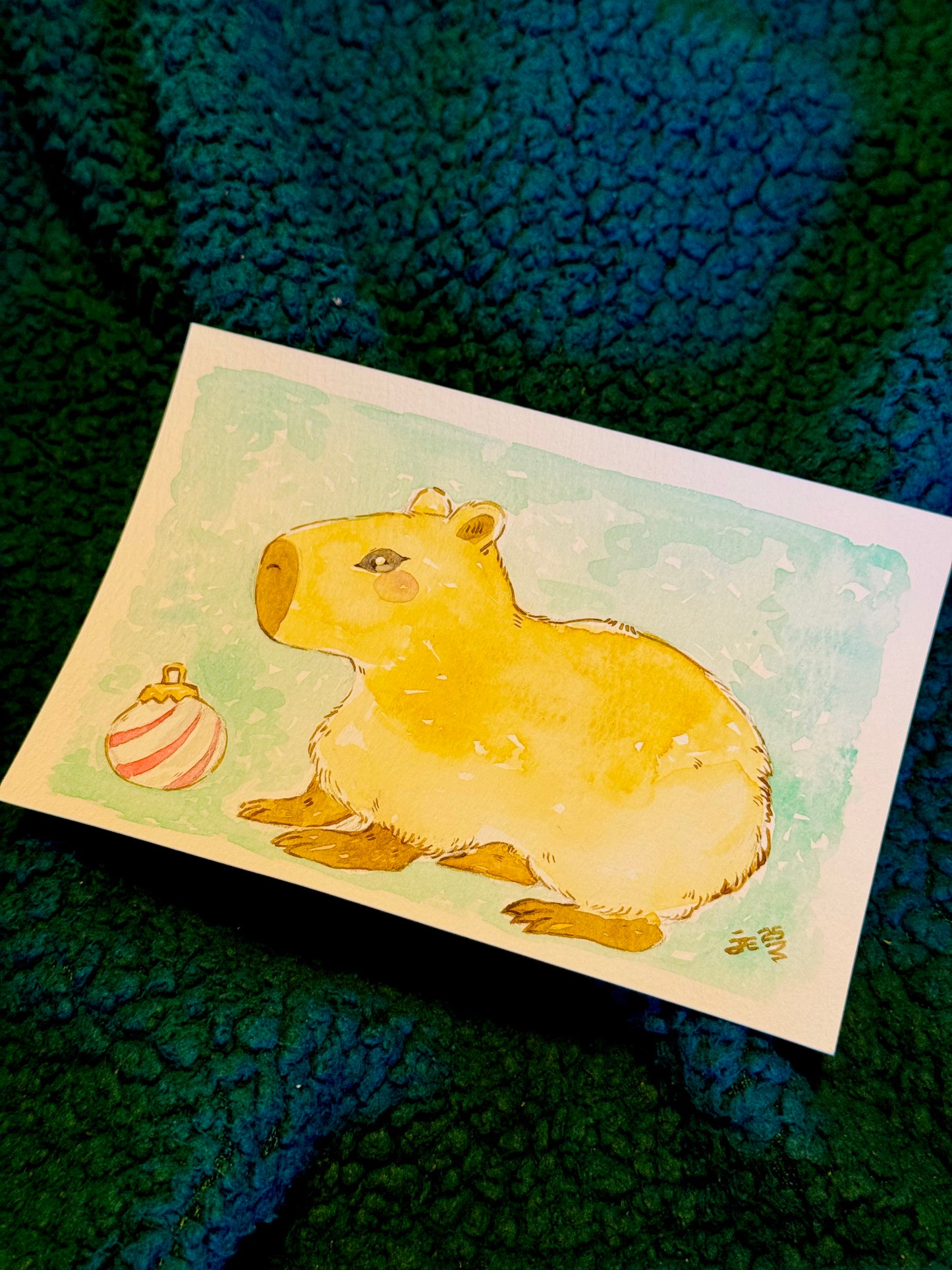 Christmas Capybara Original Watercolor Painting