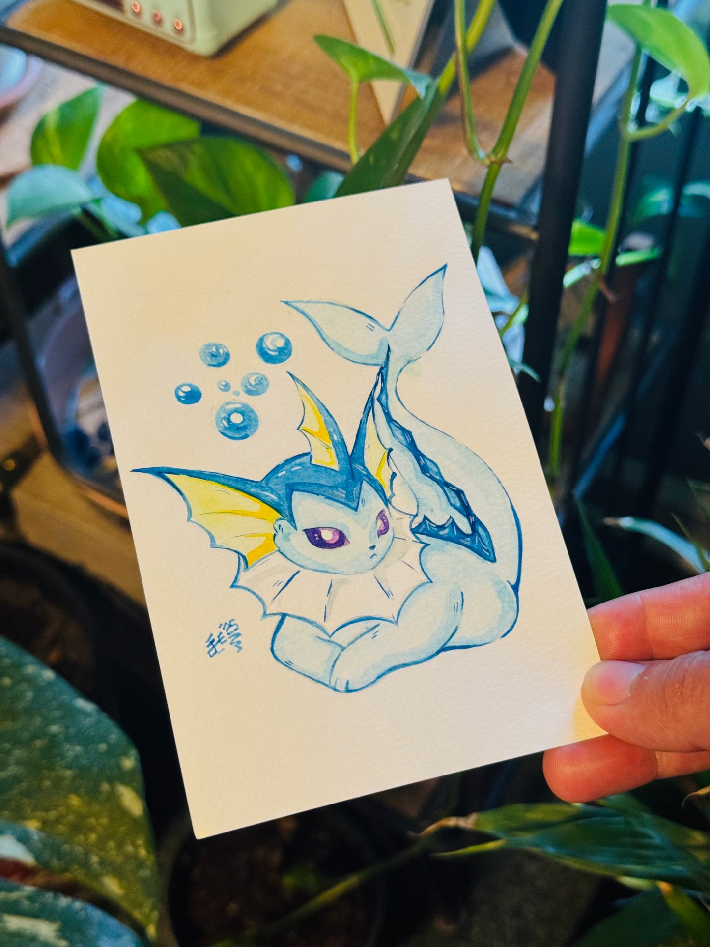 Vibrant Vaporeon Original Watercolor Painting