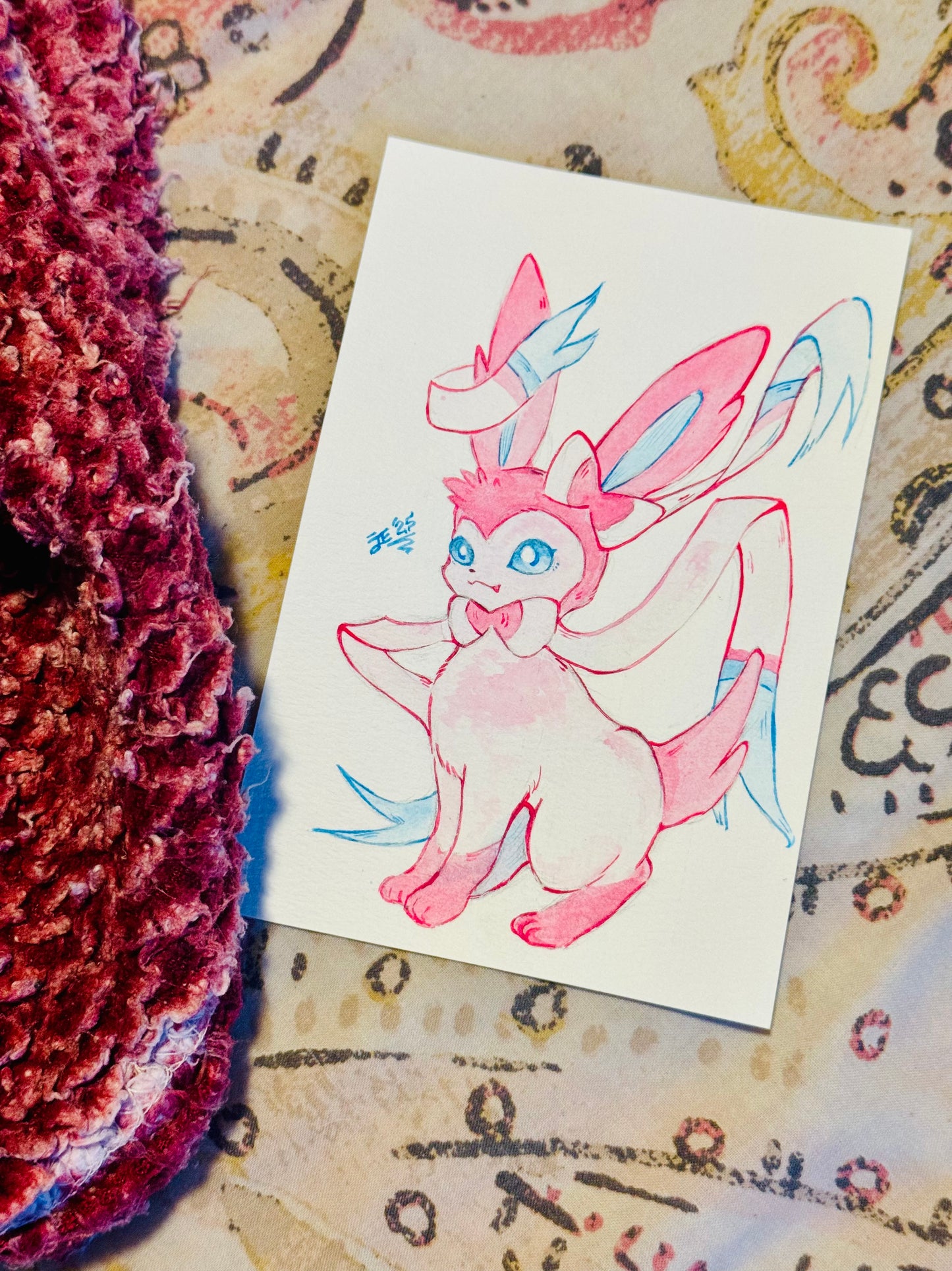 Sophisticated Sylveon Original Watercolor Painting