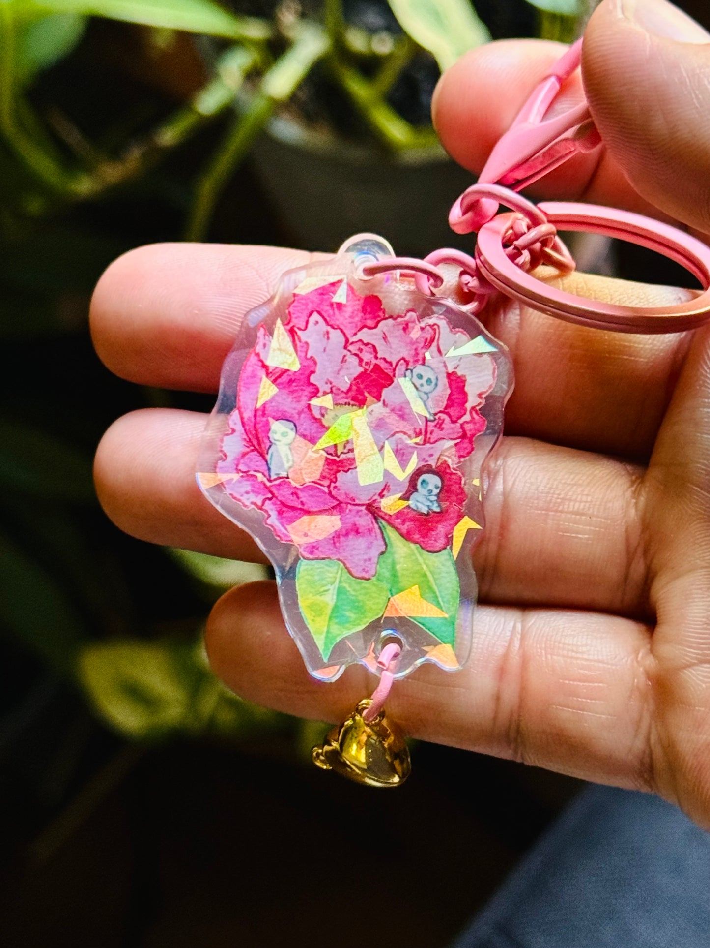 Forest Dwellers on a Flower Holographic Keychain