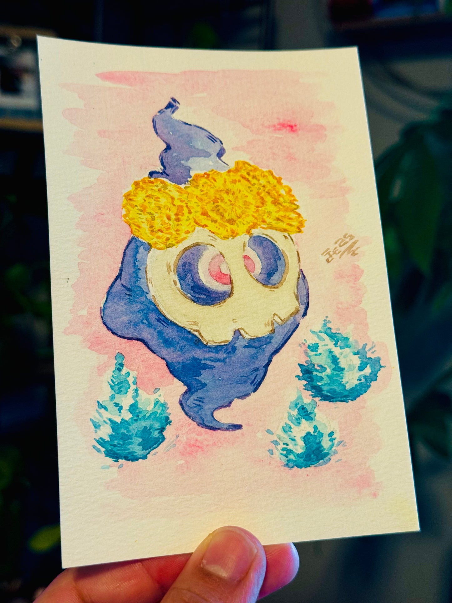 Dainty Duskull Original Watercolor Painting (framed)