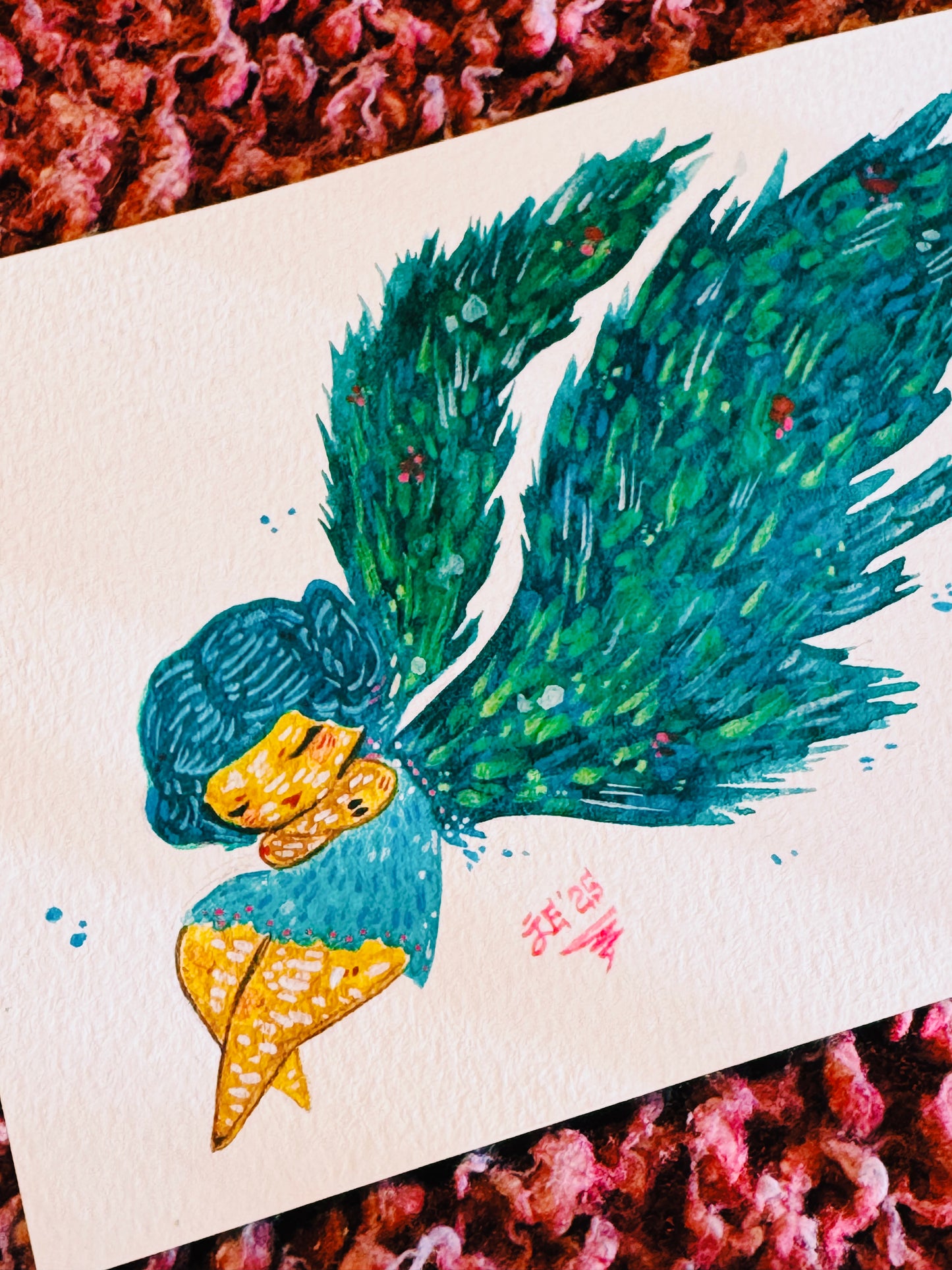 Sleepy Forest Fairy Original Watercolor Painting
