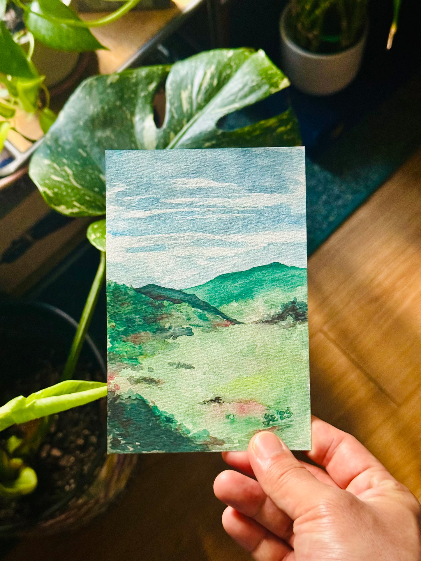 Green Mountain View Original Watercolor Painting
