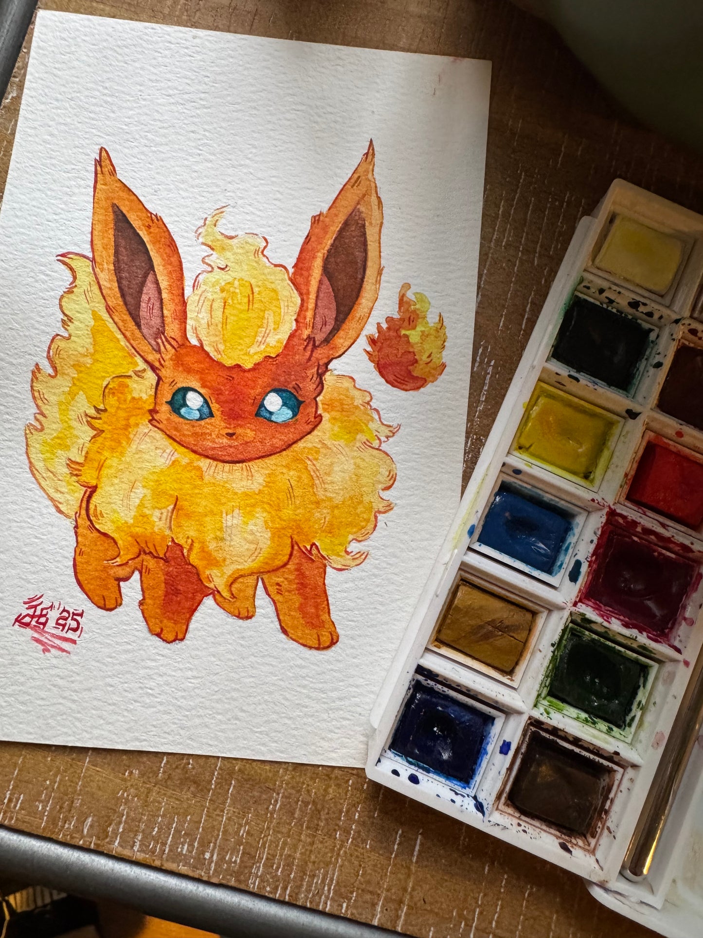 Fiesty Flareon Original Watercolor Painting