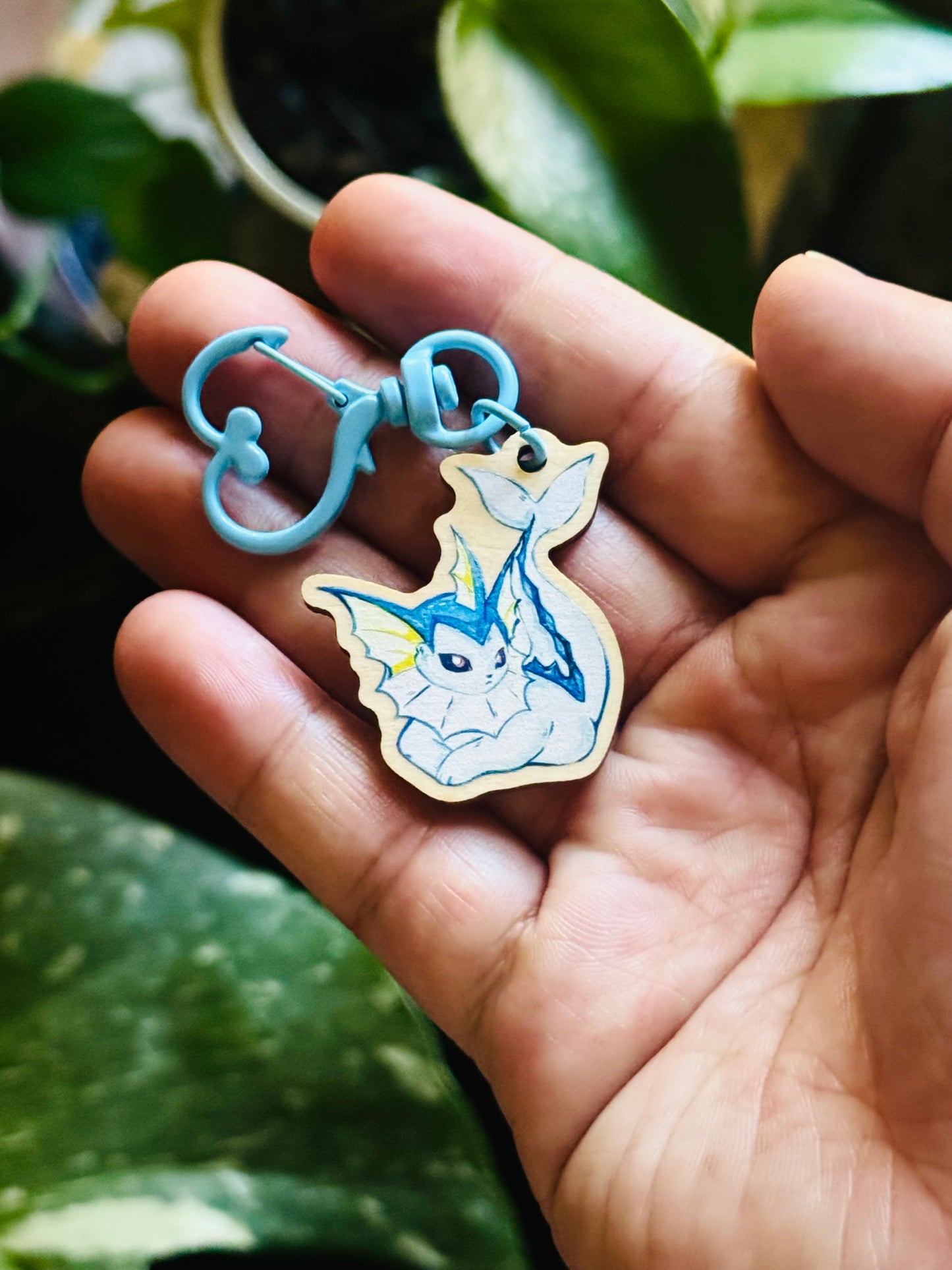 Vibrant Vaporeon Custom Wooden Keychain