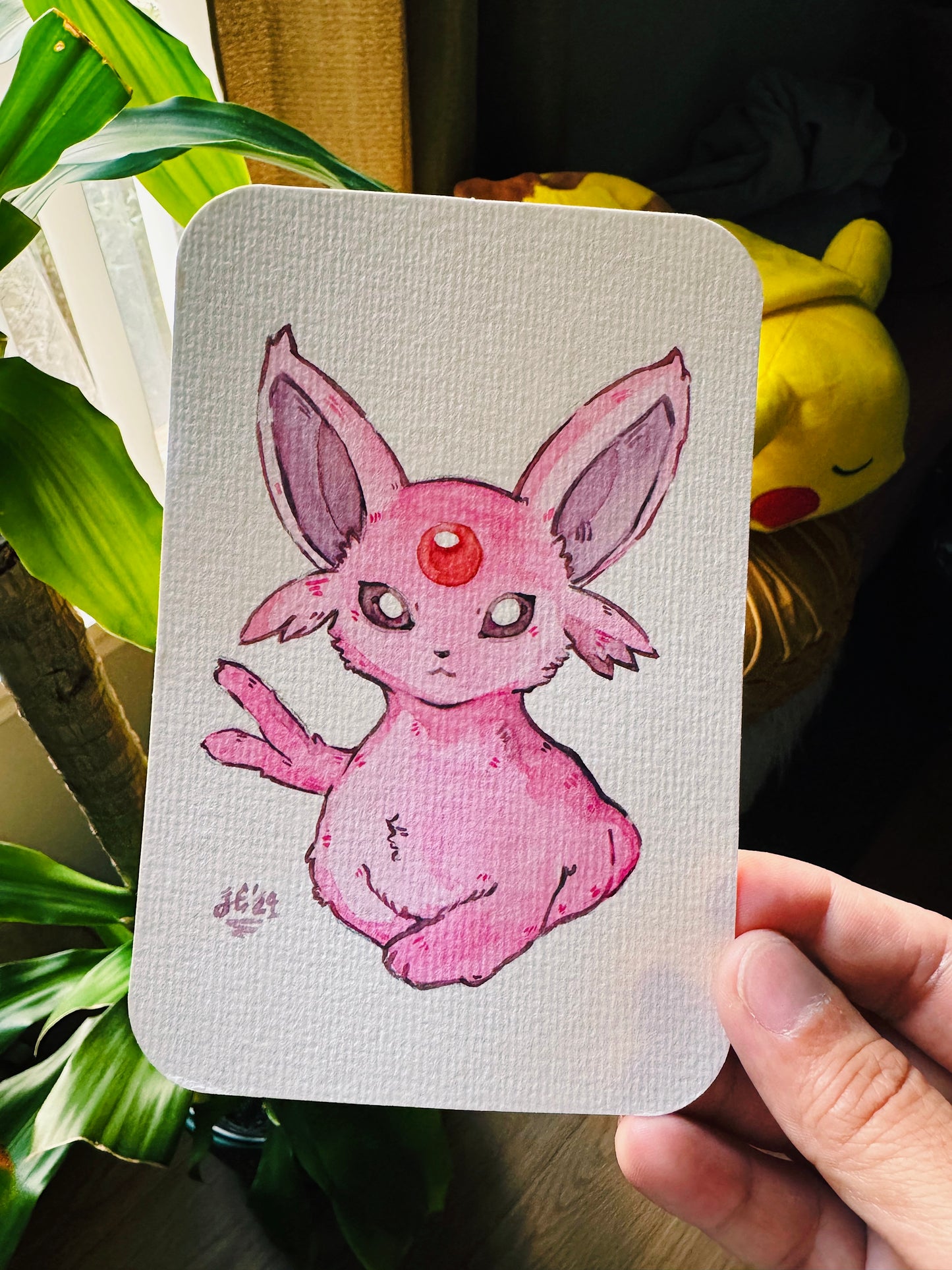 Elusive Espeon Original Watercolor Painting