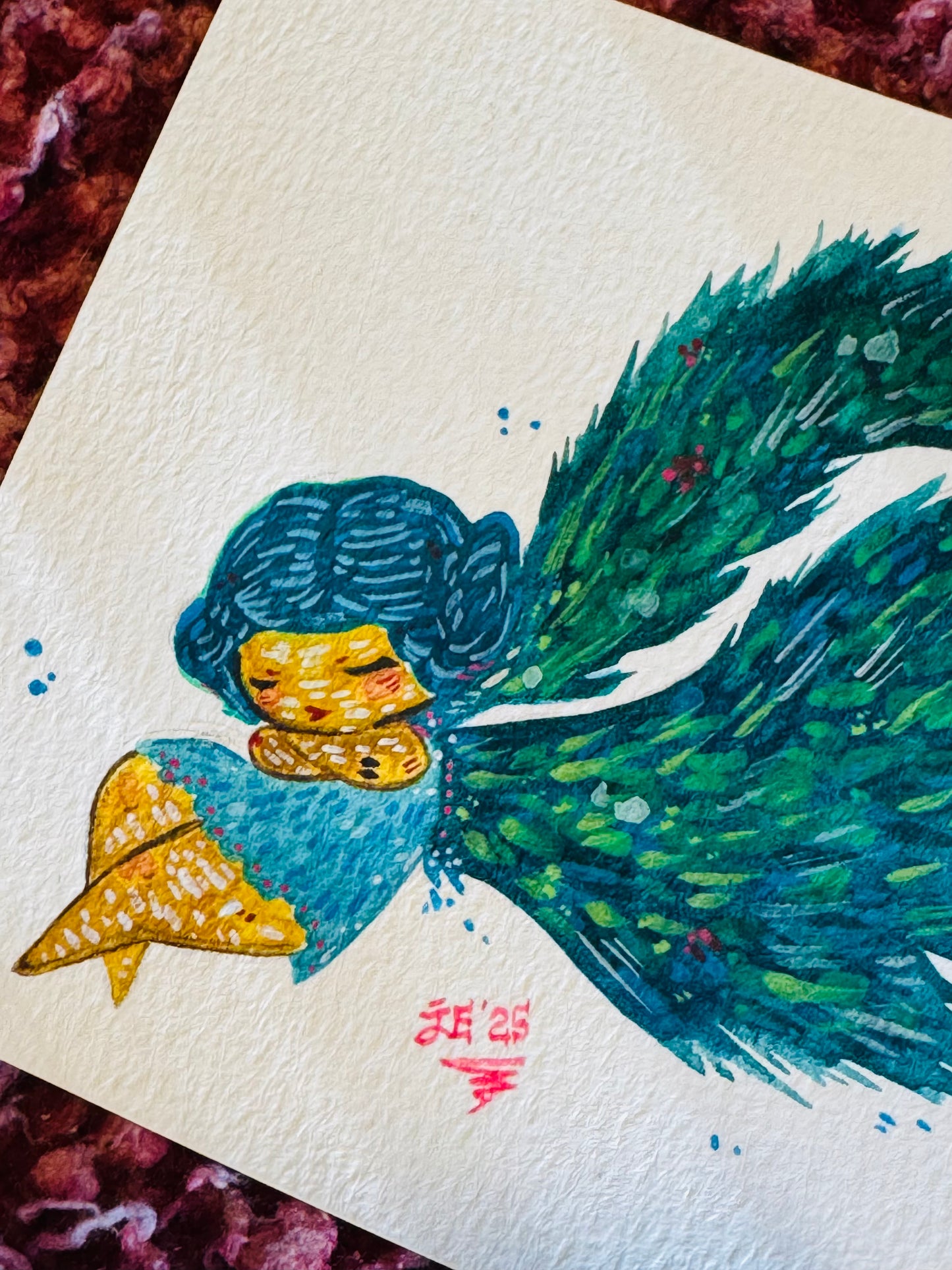 Sleepy Forest Fairy Original Watercolor Painting