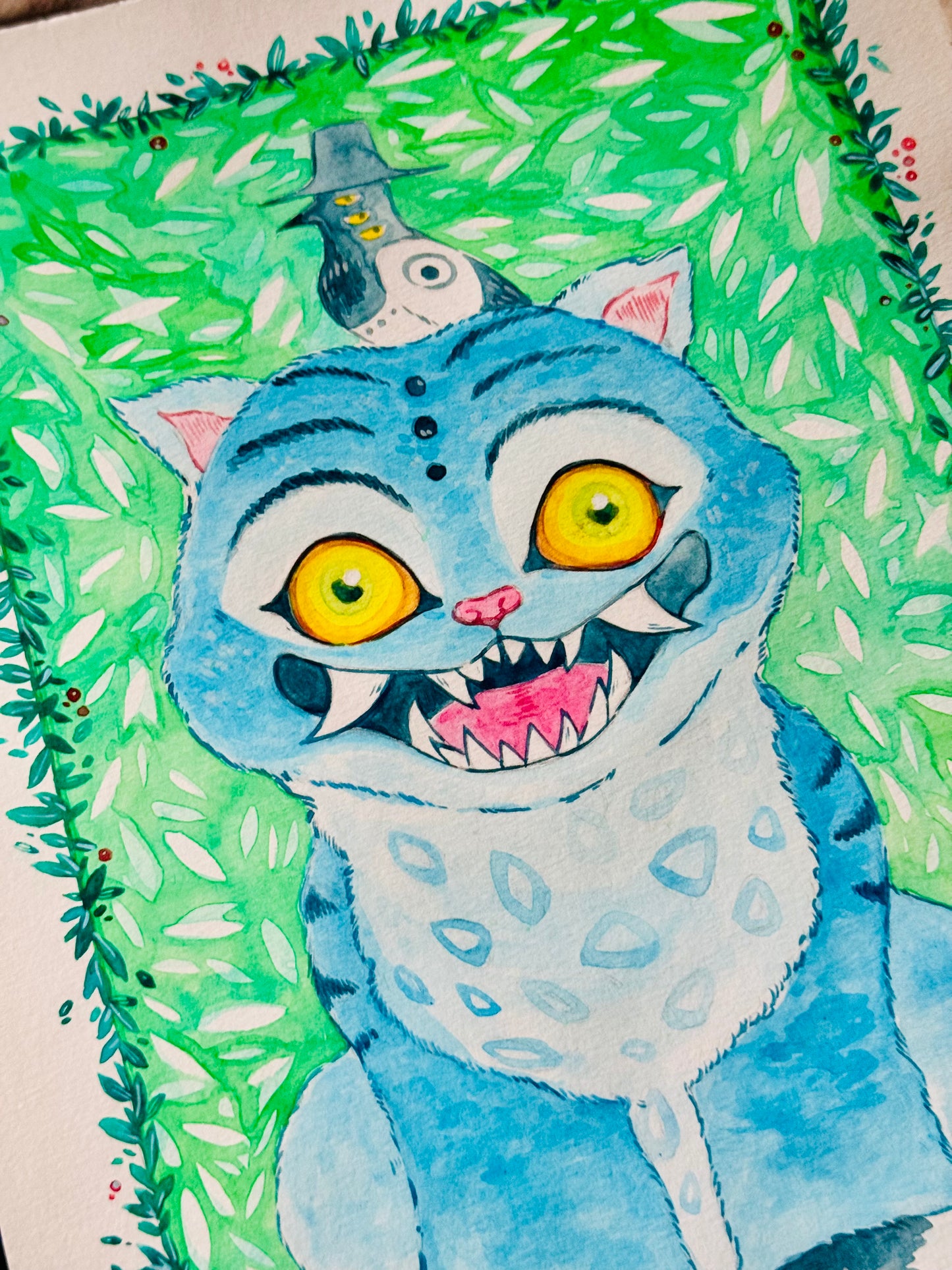 Derpy Tiger & Friend Original Watercolor Painting
