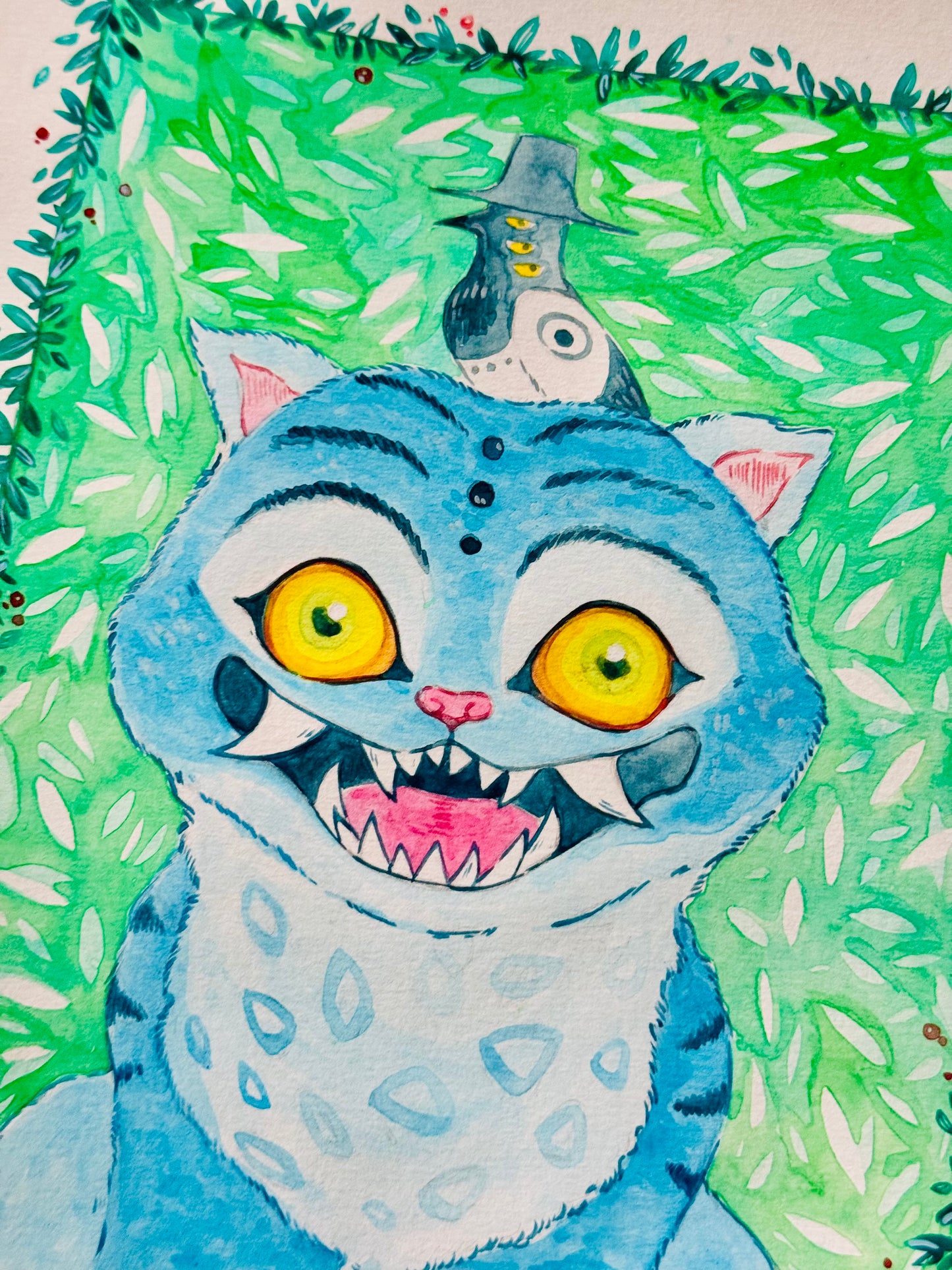 Derpy Tiger & Friend Original Watercolor Painting