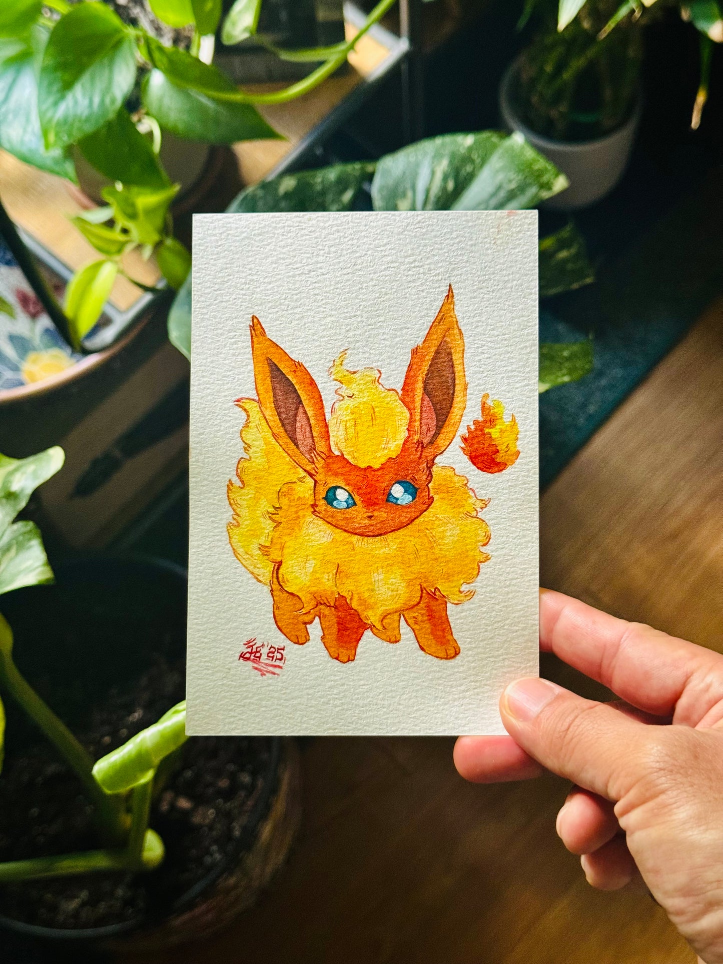 Fiesty Flareon Original Watercolor Painting
