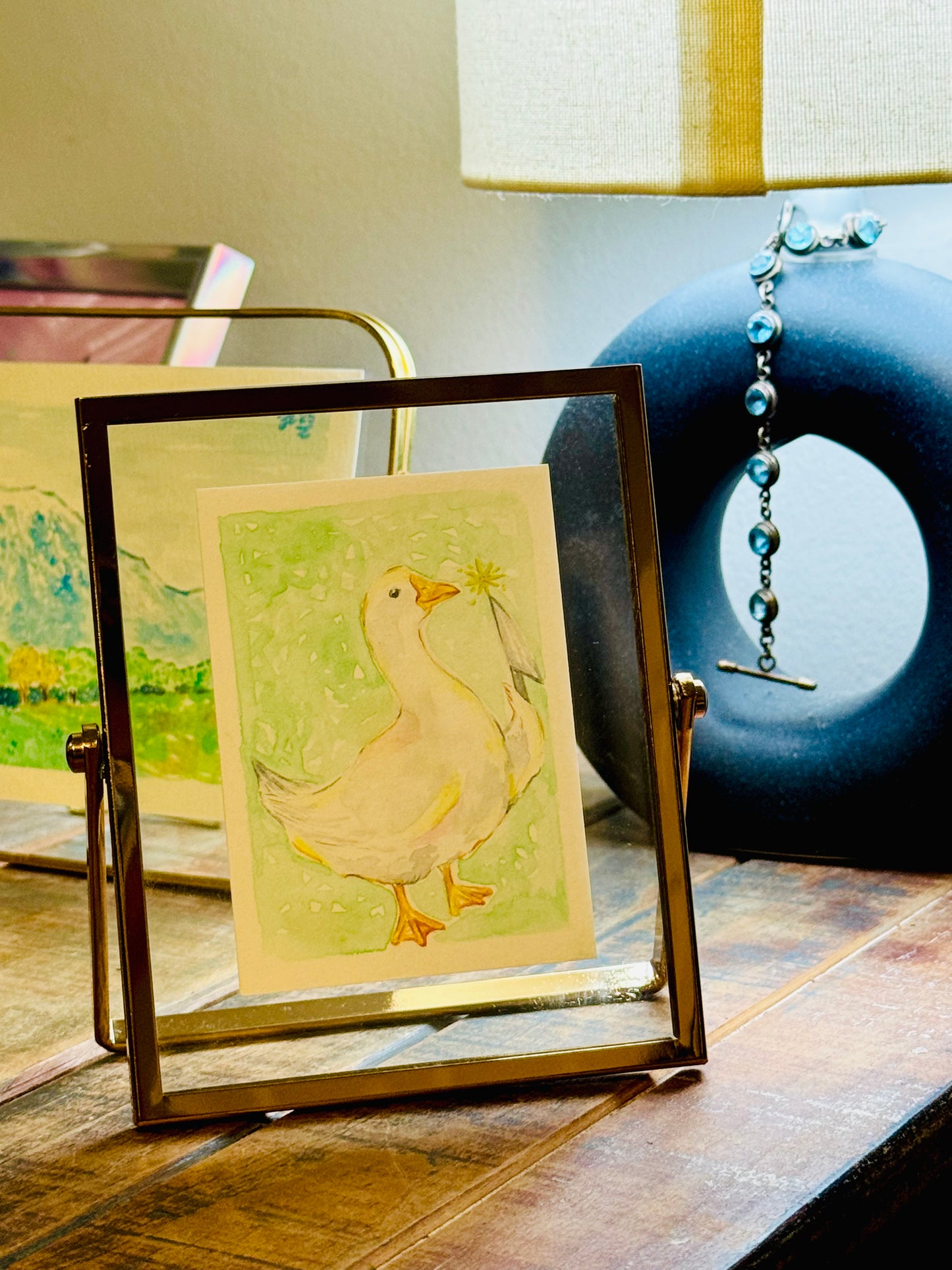 Mr. Duck on Edge ACEO Painting (framed)