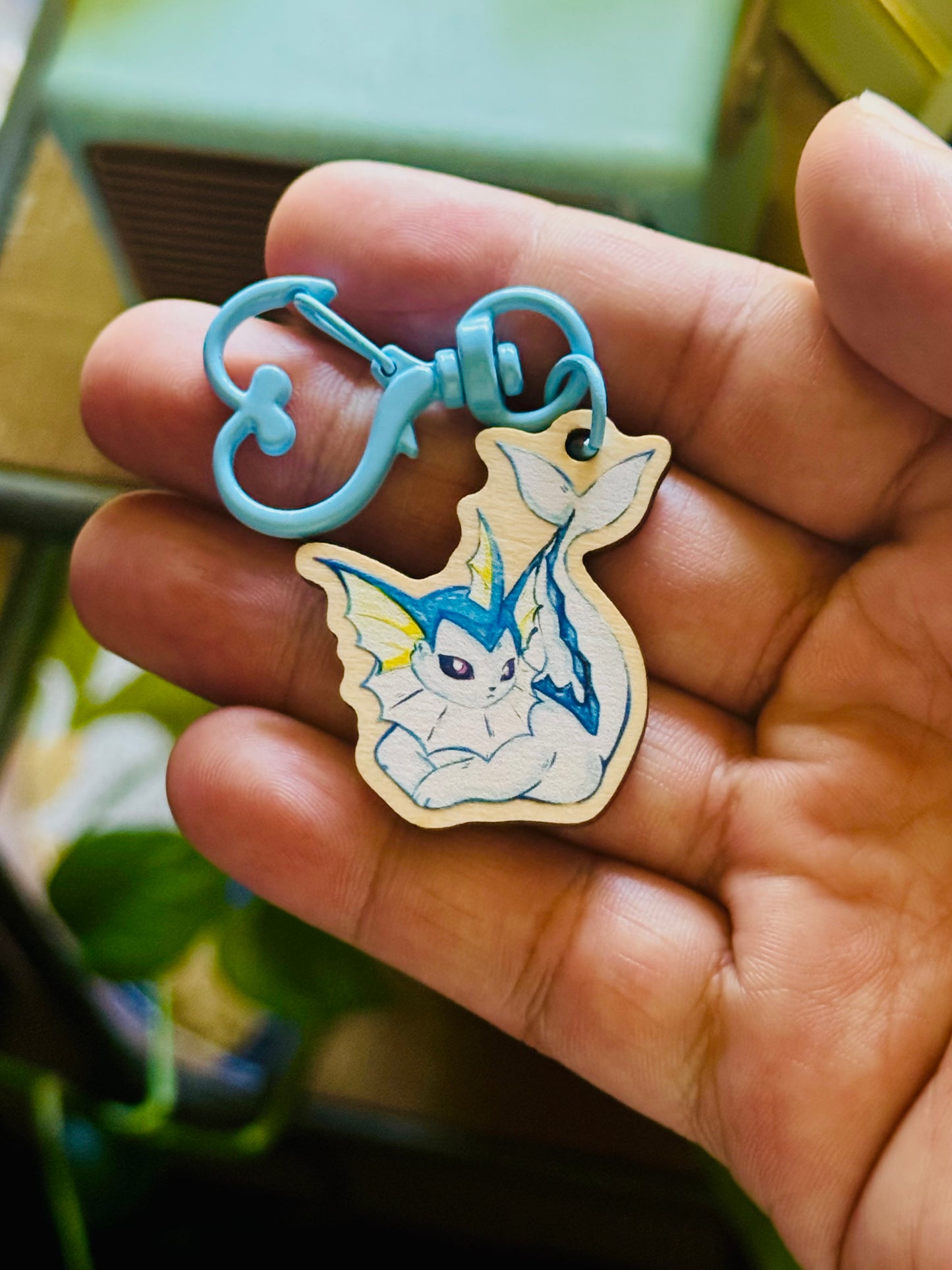Vibrant Vaporeon Custom Wooden Keychain