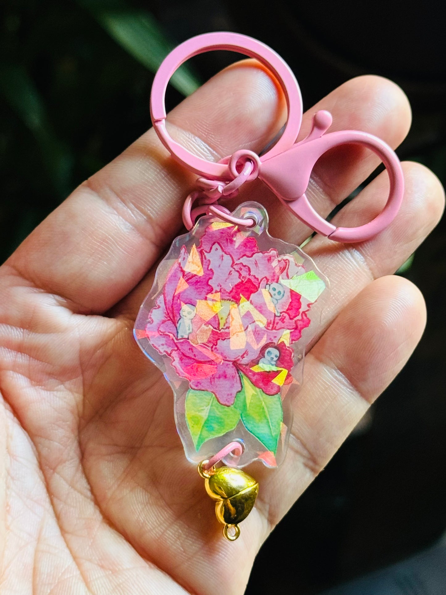 Forest Dwellers on a Flower Holographic Keychain