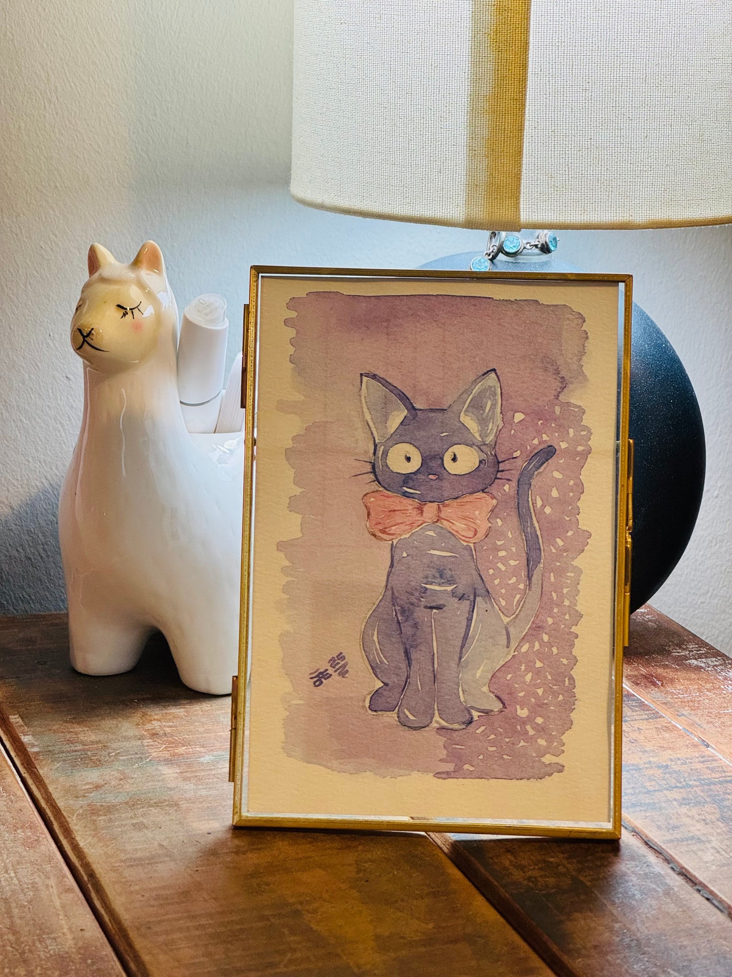 Joyful Jiji Original Watercolor Painting (framed)