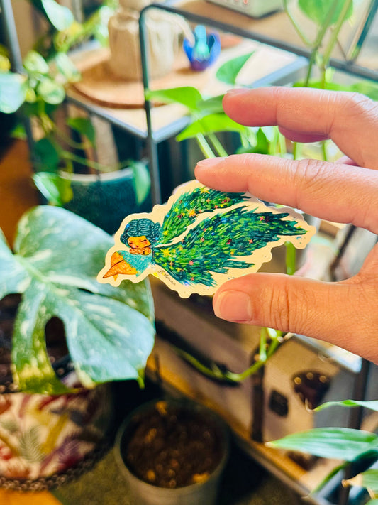 Sleepy Forest Fairy Holographic Vinyl Sticker