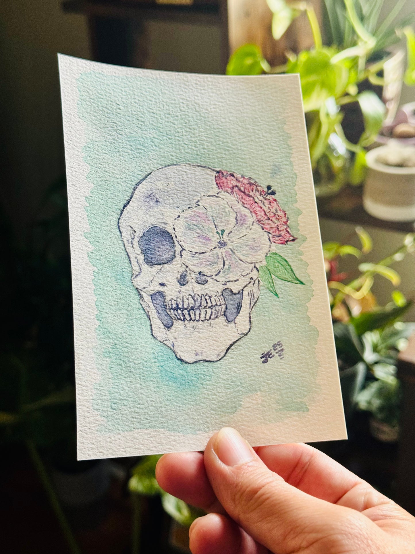 Dias de los Muertos Skull Original Watercolor Painting