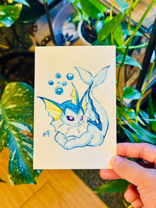 Vibrant Vaporeon Original Watercolor Painting