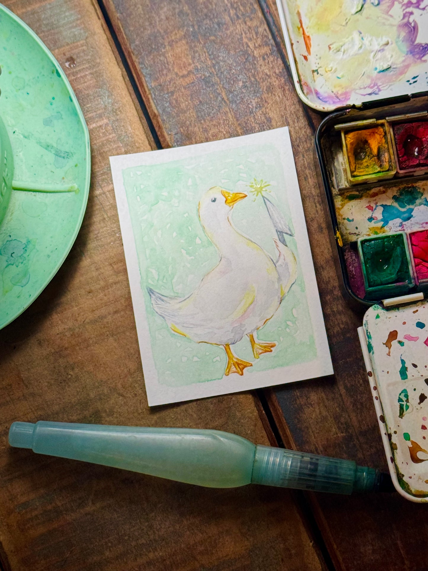 Mr. Duck on Edge ACEO Painting (framed)