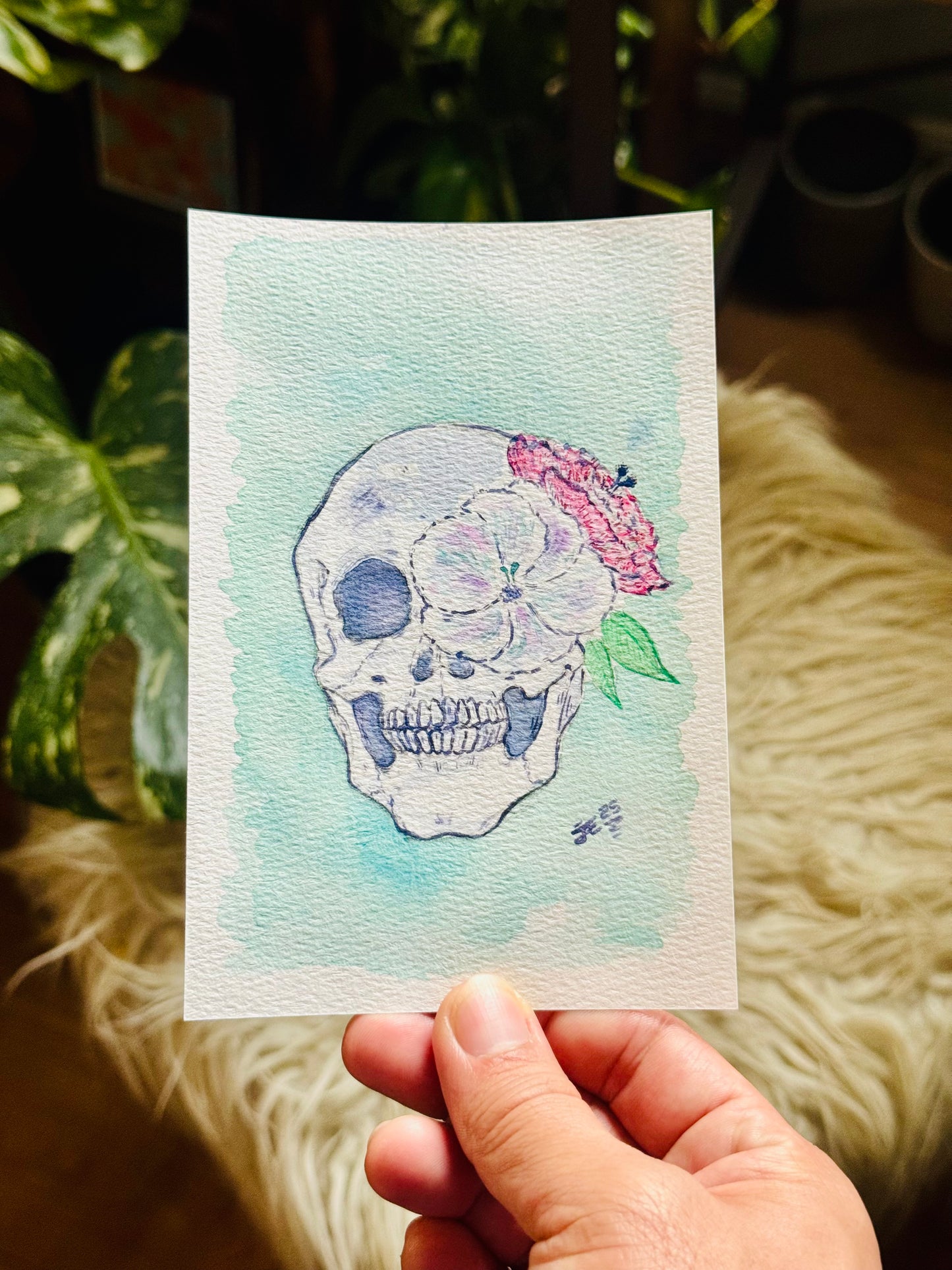 Dias de los Muertos Skull Original Watercolor Painting