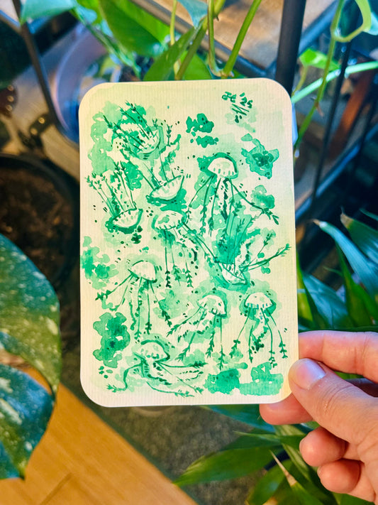 Green Flow Jellyfish Original Watercolor Painting