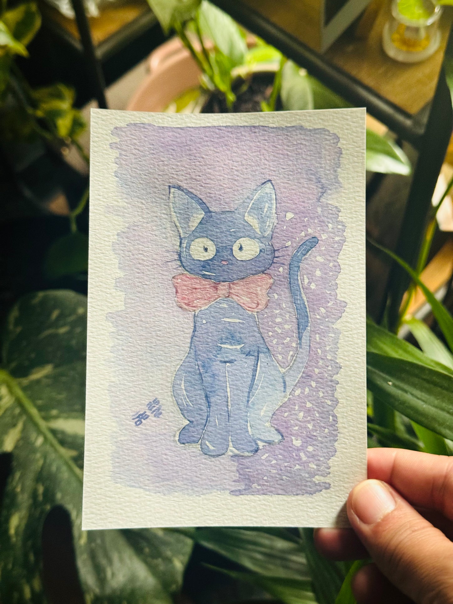 Joyful Jiji Original Watercolor Painting (framed)