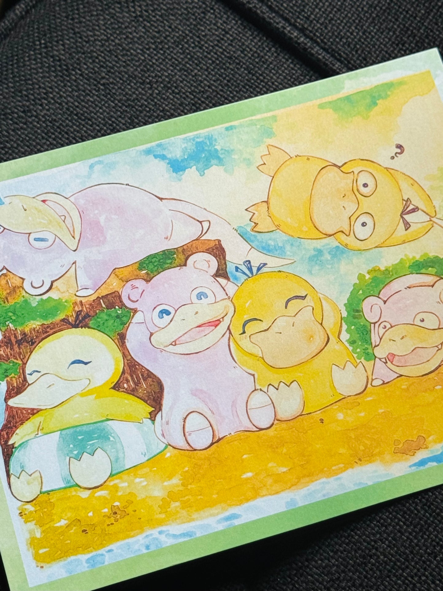Psyduck & Slowpoke Gang at the Beach Watercolor Art Print