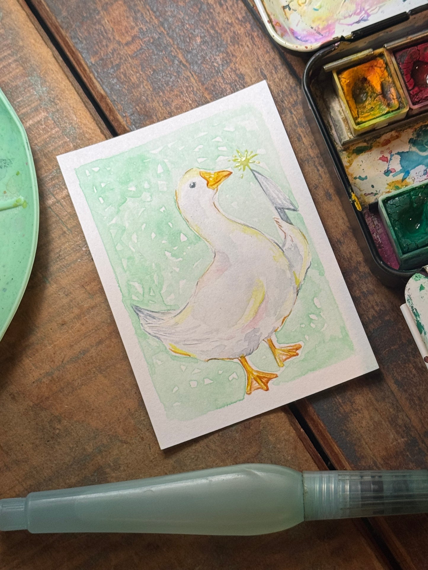 Mr. Duck on Edge ACEO Painting (framed)