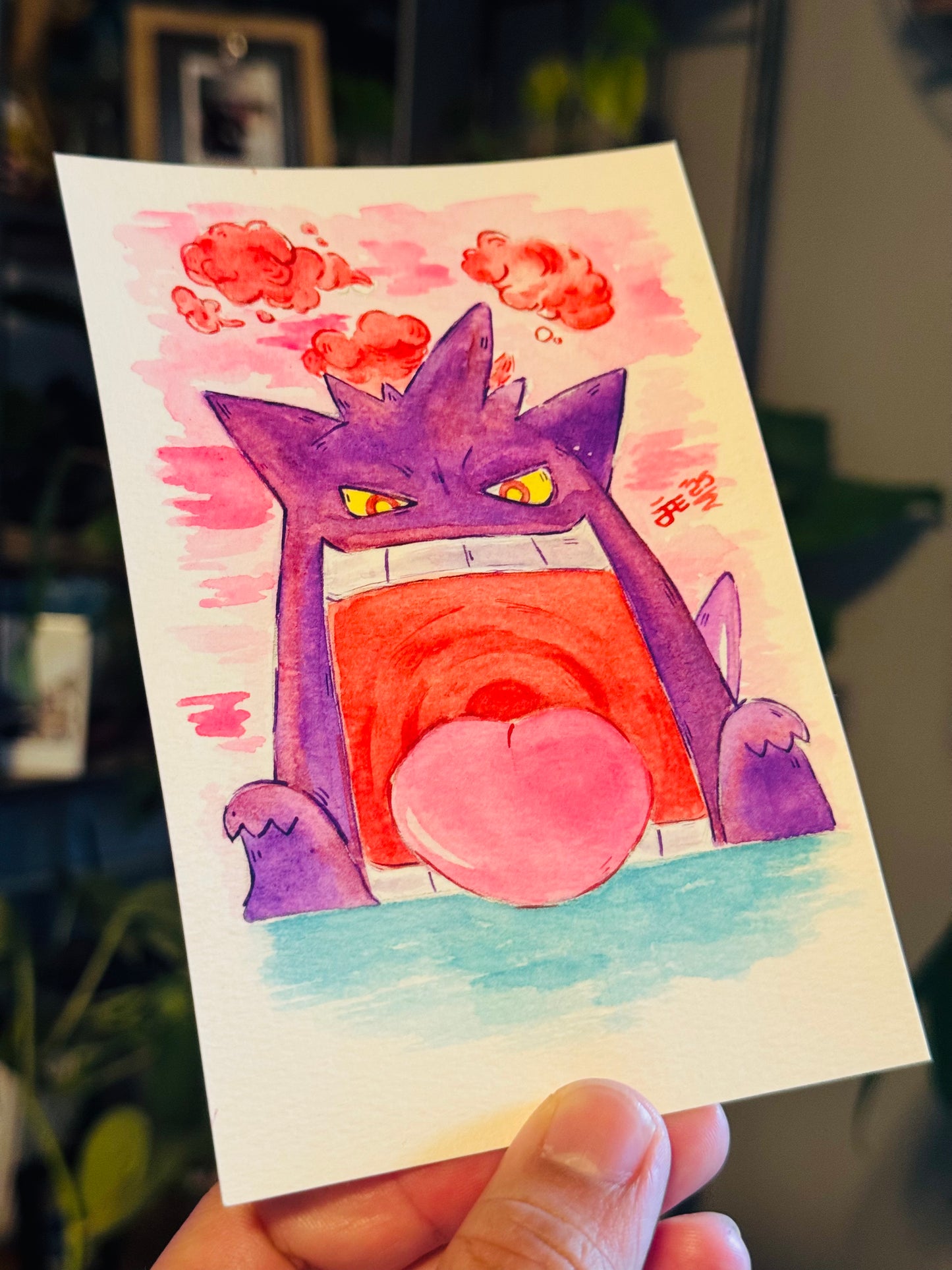 Gigantamax Gengar Ghoul Original Watercolor Painting