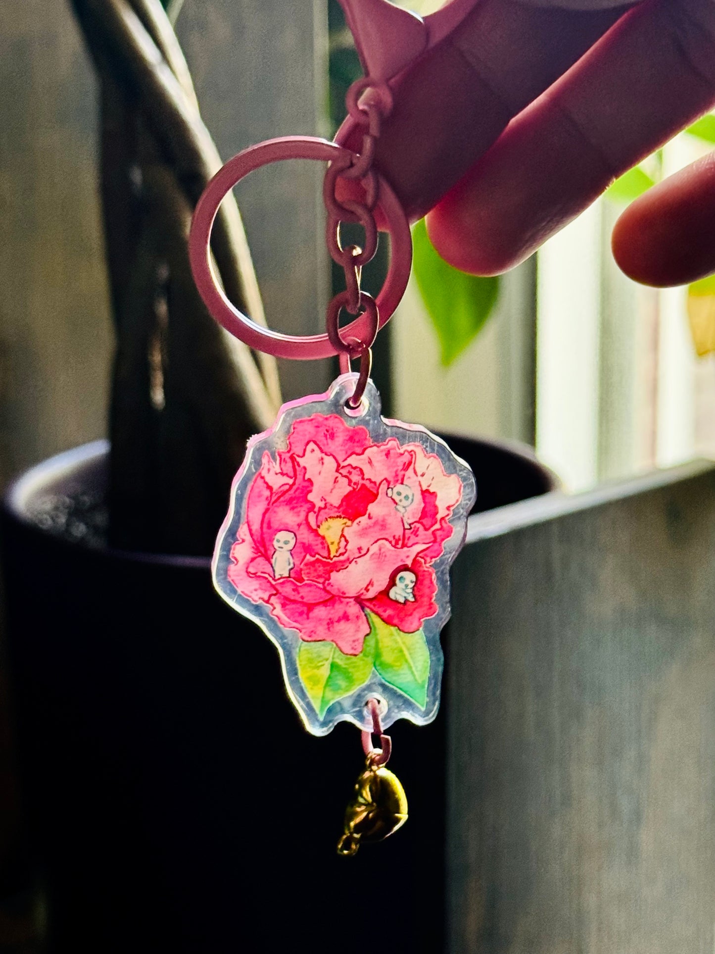 Forest Dwellers on a Flower Holographic Keychain