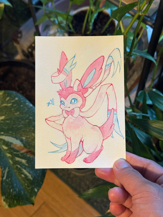 Sophisticated Sylveon Original Watercolor Painting