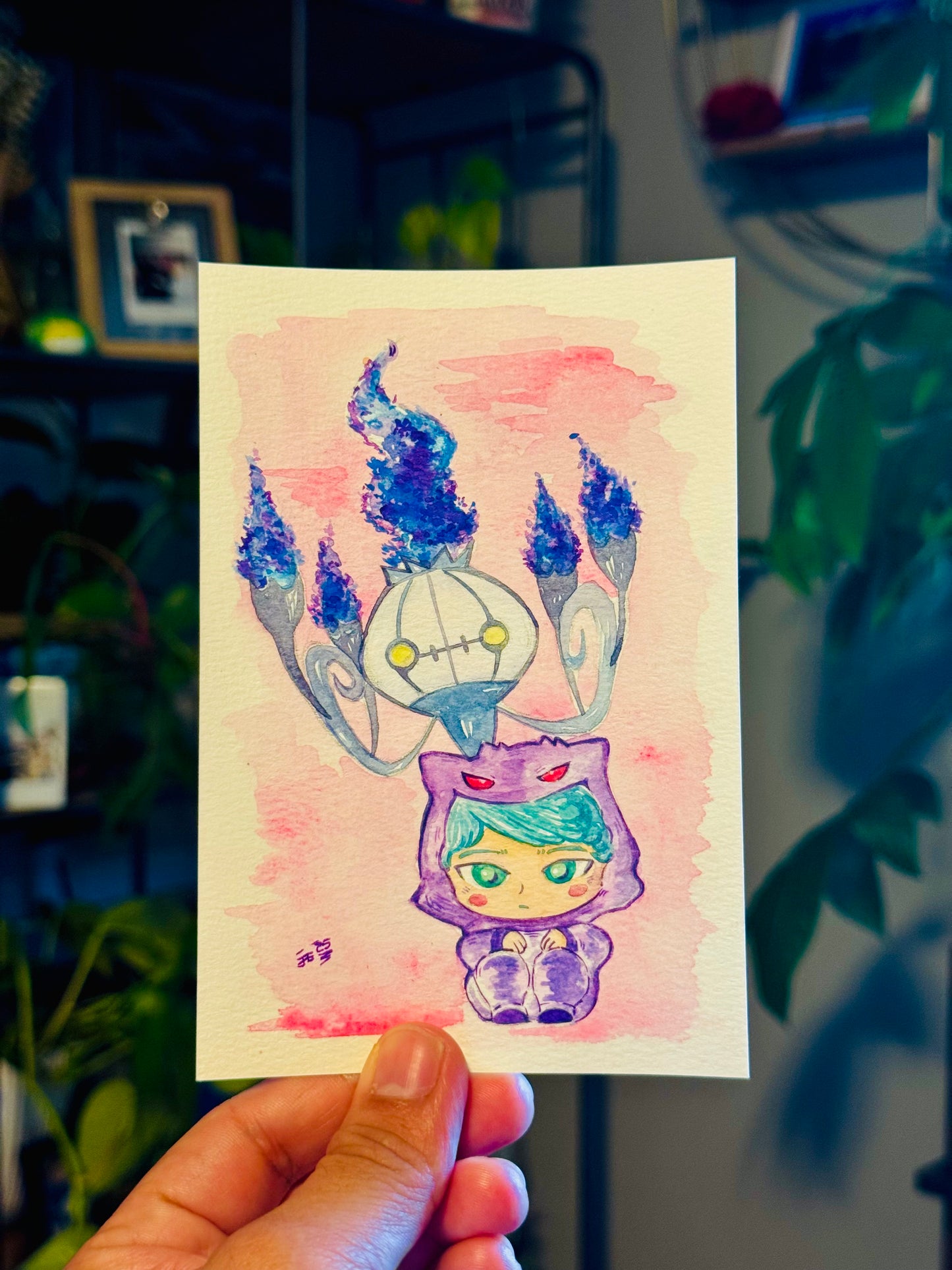Chilling Chandelure & Pal Original Watercolor Painting