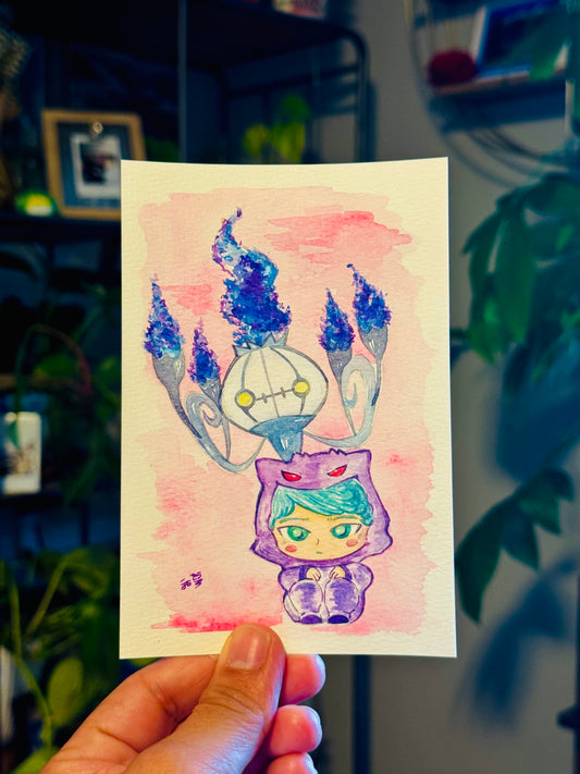Chilling Chandelure & Pal Original Watercolor Painting