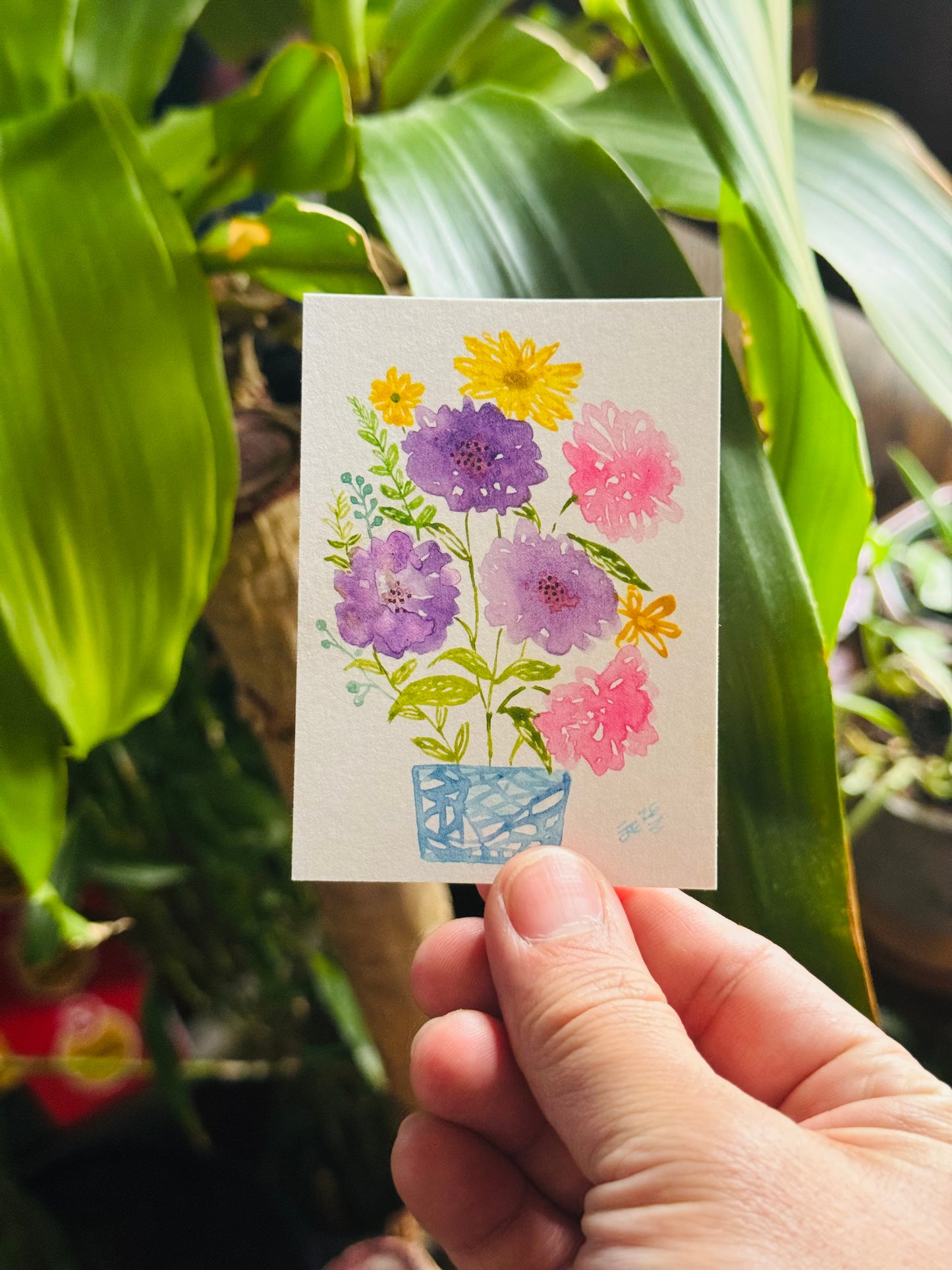 Spring Floral Designs ACEO Painting (framed)