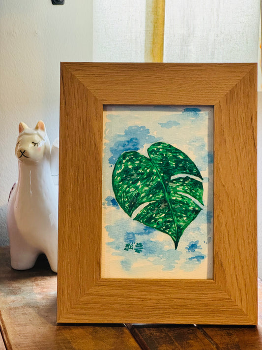 Monstera Leaf Original Watercolor Painting (framed)